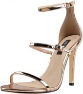women's gold open toe stiletto heels with ankle straps and buckles for wedding dress логотип