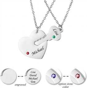 img 2 attached to Personalized Stainless Steel Heart Puzzle Necklace Set With Birthstones And Custom Name Engraving By Valyria