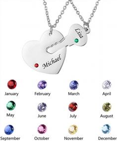img 3 attached to Personalized Stainless Steel Heart Puzzle Necklace Set With Birthstones And Custom Name Engraving By Valyria