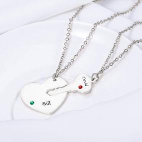 img 1 attached to Personalized Stainless Steel Heart Puzzle Necklace Set With Birthstones And Custom Name Engraving By Valyria