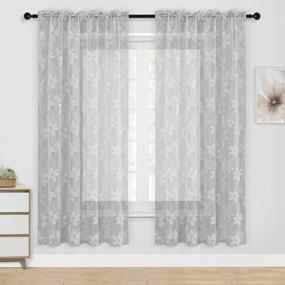 img 4 attached to DWCN Grey Floral Lace Sheer Curtains - Set Of 2 Rod Pocket Window Voile Sheer Drapes For Bedroom Kitchen, 52 X 72 Inches Long Short Curtain Panels
