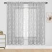 dwcn grey floral lace sheer curtains - set of 2 rod pocket window voile sheer drapes for bedroom kitchen, 52 x 72 inches long short curtain panels logo