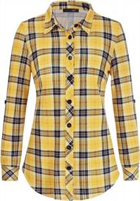 img 3 attached to Women'S Long Sleeve Plaid Roll Up Collared Button Down Shirt