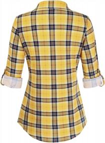 img 2 attached to Women'S Long Sleeve Plaid Roll Up Collared Button Down Shirt