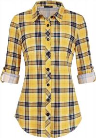 img 4 attached to Women'S Long Sleeve Plaid Roll Up Collared Button Down Shirt