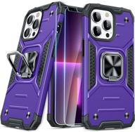 📱 jame iphone 13 pro max case + 2 tempered glass screen protectors | heavy-duty protective bumper | ring kickstand | 6.7 inch | purple logo
