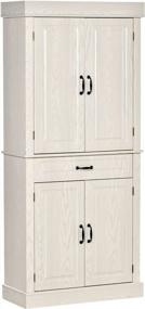 img 4 attached to White Kitchen Pantry Cabinet - HOMCOM 71" Tall Storage Cabinet With Four Doors, Two Large Cabinets, And A Wide Drawer For Dining Room And Kitchen Organization