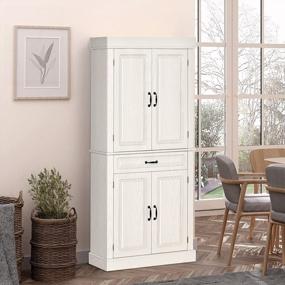 img 3 attached to White Kitchen Pantry Cabinet - HOMCOM 71" Tall Storage Cabinet With Four Doors, Two Large Cabinets, And A Wide Drawer For Dining Room And Kitchen Organization