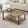 rustic oak wood and metal industrial coffee table with shelf for living room by foluban - perfect cocktail table for modern homes logo
