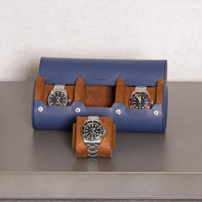 img 1 attached to Дорожный футляр ROTHWELL Watch Roll для 3 часов Прочная портативная защита, подходит для всех наручных часов и смарт-часов до 50 мм (синий / коричневый)