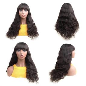 img 2 attached to BLY Loose Deep Wave Human Hair Wigs With Bangs For Black Women - Non-Lace Front, 16 Inch Brazilian Virgin Hair In Natural Color