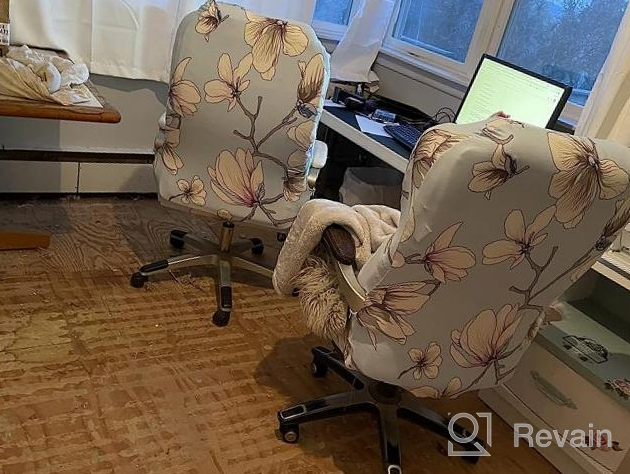 img 1 attached to Floral Office Chair Makeover: WOMACO High Back Chair Cover - Yellow Flower Print, Large review by Jerome Pernell