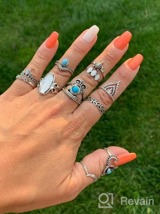 img 1 attached to Stylishly Stackable: Explore The Elegance Of LOLIAS' 84-Piece Vintage Carved Flower Knuckle Ring Set For Women review by Brittany Wallace