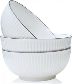 img 4 attached to Large Ceramic Soup Bowls - 60 Oz Pho, Ramen, Salad, Noodle Mixing Bowls - Set Of 3
