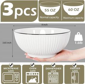 img 2 attached to Large Ceramic Soup Bowls - 60 Oz Pho, Ramen, Salad, Noodle Mixing Bowls - Set Of 3