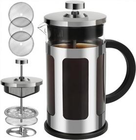 img 4 attached to FAVIA 34 Ounce French Press Coffee Maker Heat Resistant Thick Glass With Stainless Steel Coffee Tea Press Dishwasher Safe (34Oz, Stainless Silver)
