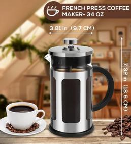 img 3 attached to FAVIA 34 Ounce French Press Coffee Maker Heat Resistant Thick Glass With Stainless Steel Coffee Tea Press Dishwasher Safe (34Oz, Stainless Silver)