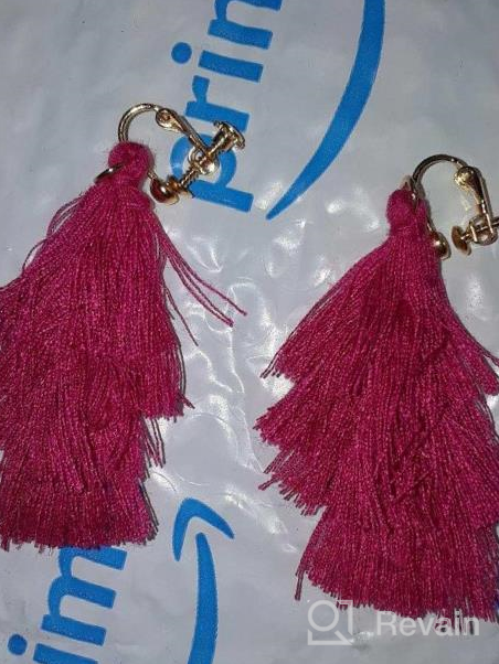 img 1 attached to 💃 Exquisite Handmade Tassel Tiered Clip-On Earrings - 4 Layers of Elegant Thread Drop Dangle Jewelry for Girls review by Patricia Casillas