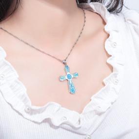 img 1 attached to Gold Plated Opal & Mystic Topaz Gemstone Cross Pendant Necklace Jewelry