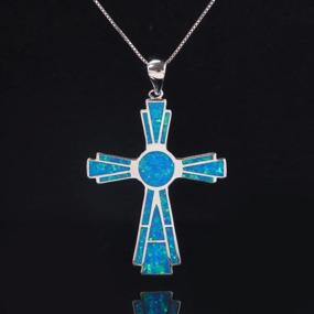 img 3 attached to Gold Plated Opal & Mystic Topaz Gemstone Cross Pendant Necklace Jewelry