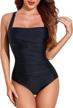 women's slimming retro ruched one piece swimsuit with tummy control and push up support logo