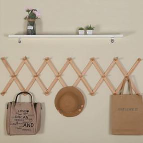img 1 attached to SKOLOO Accordion Wall Hanger, Modern Expandable Coat Rack Wall Mounted, Expandable Up To 78'', Real Wooden Plank Wall Hat Rack, 20 Peg, Natural