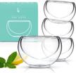 set of 4 kitchables insulated glass tea cups for hot tea - durable borosilicate glass mug - elegant and fancy small tea cups (2.5oz) logo