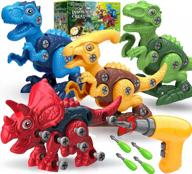stem educational take apart dinosaur toys for 3-7 year old boys w/ electric drill - tyrannosaurus rex & triceratops construction building xmas birthday gift ideas logo