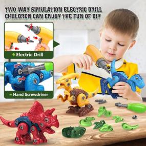 img 2 attached to STEM Обучающие игрушки-динозавры для мальчиков 3-7 лет с электрической дрелью - Tyrannosaurus Rex &amp; Triceratops Construction Building Xmas Идеи подарков на день рождения