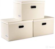 📦 large collapsible storage bins with lids [3-pack] – prandom fabric foldable storage boxes organizer containers baskets cube with cover for home bedroom closet office nursery cream(17.3x11.8x11.8) logo