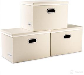 img 4 attached to 📦 Large Collapsible Storage Bins with Lids [3-Pack] – PRANDOM Fabric Foldable Storage Boxes Organizer Containers Baskets Cube with Cover for Home Bedroom Closet Office Nursery Cream(17.3x11.8x11.8)