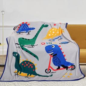img 4 attached to Cute Dinosaur Blanket For Boys - Colorful Flannel Gift Blanket Drawn With Simple Strokes - Perfect Room Decor For Kids - ARTBECK (Grey, 50"X60")