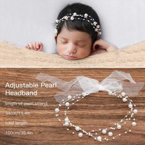 img 2 attached to SPOKKI 2 PCS Baby Props Photography Wrap Kit, Newborn Photography Props, Handmade Pearl Wrap Blanket For Baby Photo Props With Pearl Headband, 35.5 X 67 Inch Newborn Outfits For Photography (Beige)