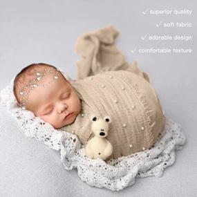 img 1 attached to SPOKKI 2 PCS Baby Props Photography Wrap Kit, Newborn Photography Props, Handmade Pearl Wrap Blanket For Baby Photo Props With Pearl Headband, 35.5 X 67 Inch Newborn Outfits For Photography (Beige)