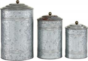 img 3 attached to Set Of 3 Gray Metal Decorative Jars With Lids By Deco 79 - Heights Of 12", 9", And 8