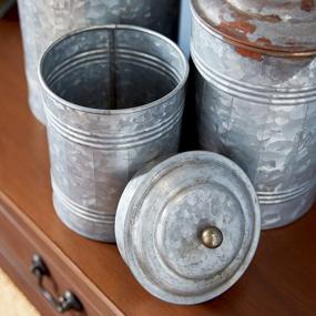 img 1 attached to Set Of 3 Gray Metal Decorative Jars With Lids By Deco 79 - Heights Of 12", 9", And 8