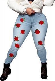 img 3 attached to Add A Touch Of Elegance To Your Wardrobe With Weigou'S Flower Embroidered High Waist Skinny Jeans