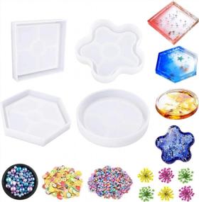 img 4 attached to Jatidne Resin Molds Coaster Silicone Molds For Resin Epoxy Casting Molds 4 Pieces Shapes With Flowers And Beads DIY Craft Making
