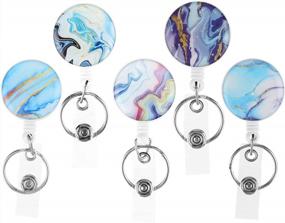 img 4 attached to 5Pack Retractable ID Badge Holder Nurse Badge Reels - Vetoo Marble Design For School Office Worker Doctor Nurse