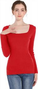 img 1 attached to Slim And Stretchy: V28 Women'S Square Neck Long Sleeve Sweater Tops