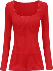 img 3 attached to Slim And Stretchy: V28 Women'S Square Neck Long Sleeve Sweater Tops