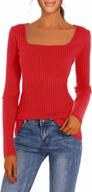 slim and stretchy: v28 women's square neck long sleeve sweater tops logo