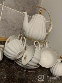 img 7 attached to 17-Piece Jusalpha Porcelain Tea Set - 8 OZ White Coffee Cup/Teacup, Saucer, Spoons, Teapot & Creamer (FD-TW17PC SET)