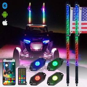 img 4 attached to OHMU 2Pcs 3FT Led Whips And 3Rd-Gen Rocks Lights Combo Bluetooth And Remote Control,Upgraded Higher Brightness 360° Spiral RGB Chasing Lighted Antenna Whips And Neon Pods