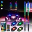 ohmu 2pcs 3ft led whips and 3rd-gen rocks lights combo bluetooth and remote control,upgraded higher brightness 360° spiral rgb chasing lighted antenna whips and neon pods logo