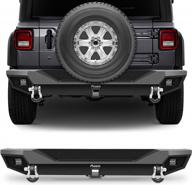 findauto rear bumper fit for 2018-2021 for jeep wrangler heavy duty steel bumper upgraded textured black automotive bumpers with led light and d-rings logo