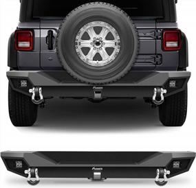 img 4 attached to FINDAUTO Rear Bumper Fit For 2018-2021 For Jeep Wrangler Heavy Duty Steel Bumper Upgraded Textured Black Automotive Bumpers With LED Light And D-Rings