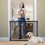 🐾 retractable mesh dog gate - queenii safety guard gate for dogs, baby gate pet gate magic gate, portable folding child's safety gates install anywhere, safety fence for wide hall doorway - 40.14" wide - black логотип