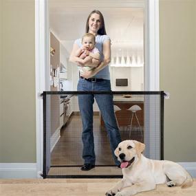 img 4 attached to 🐾 Retractable Mesh Dog Gate - Queenii Safety Guard Gate for Dogs, Baby Gate Pet Gate Magic Gate, Portable Folding Child's Safety Gates Install Anywhere, Safety Fence for Wide Hall Doorway - 40.14" Wide - Black