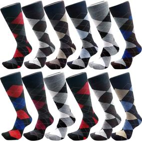 img 2 attached to Black Cotton Crew Dress Socks With Argyle, Striped, And Solid Ribbed Patterns For Men From USBingoshop